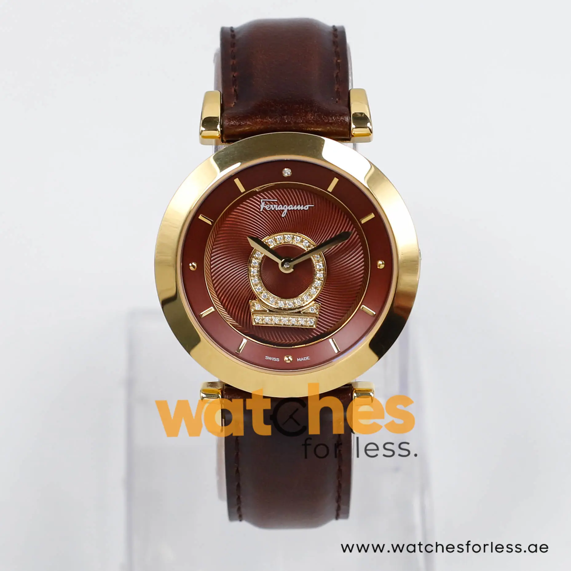Ferragamo Women's Swiss Made Quartz Dark Brown Leather Strap Brown Dial 37mm Watch FQ4080013 (Shelf Leftover)