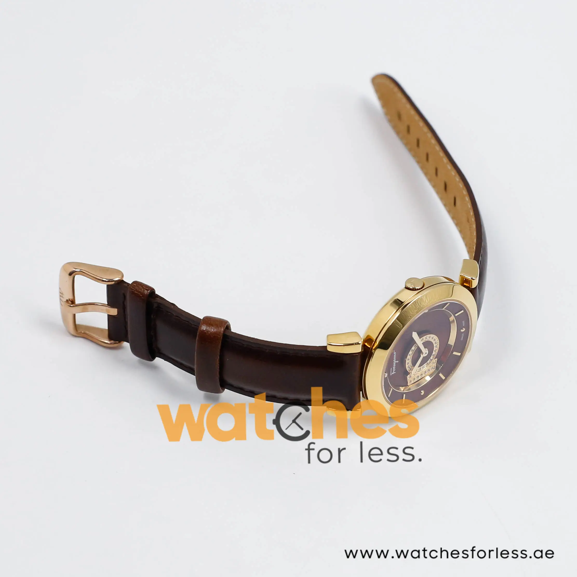 Ferragamo Women's Swiss Made Quartz Dark Brown Leather Strap Brown Dial 37mm Watch FQ4080013 (Shelf Leftover)