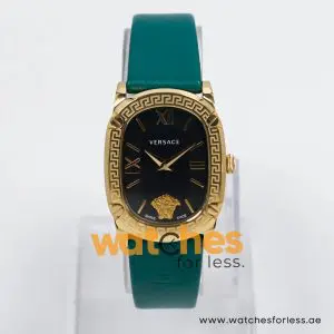 Versace Women’s Quartz Swiss Made Green Leather Strap Black Dial 29mm Watch VEB00818 (Shelf Leftover)