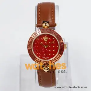 Versace Women’s Quartz Swiss Made Brown Leather Strap Red Dial 30mm Watch VK7050013-1 (Shelf Leftover)