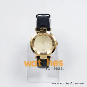 Versace Women’s Quartz Swiss Made Black Leather Strap Gold Dial 35mm Watch VEAI00219 (Shelf Leftover)