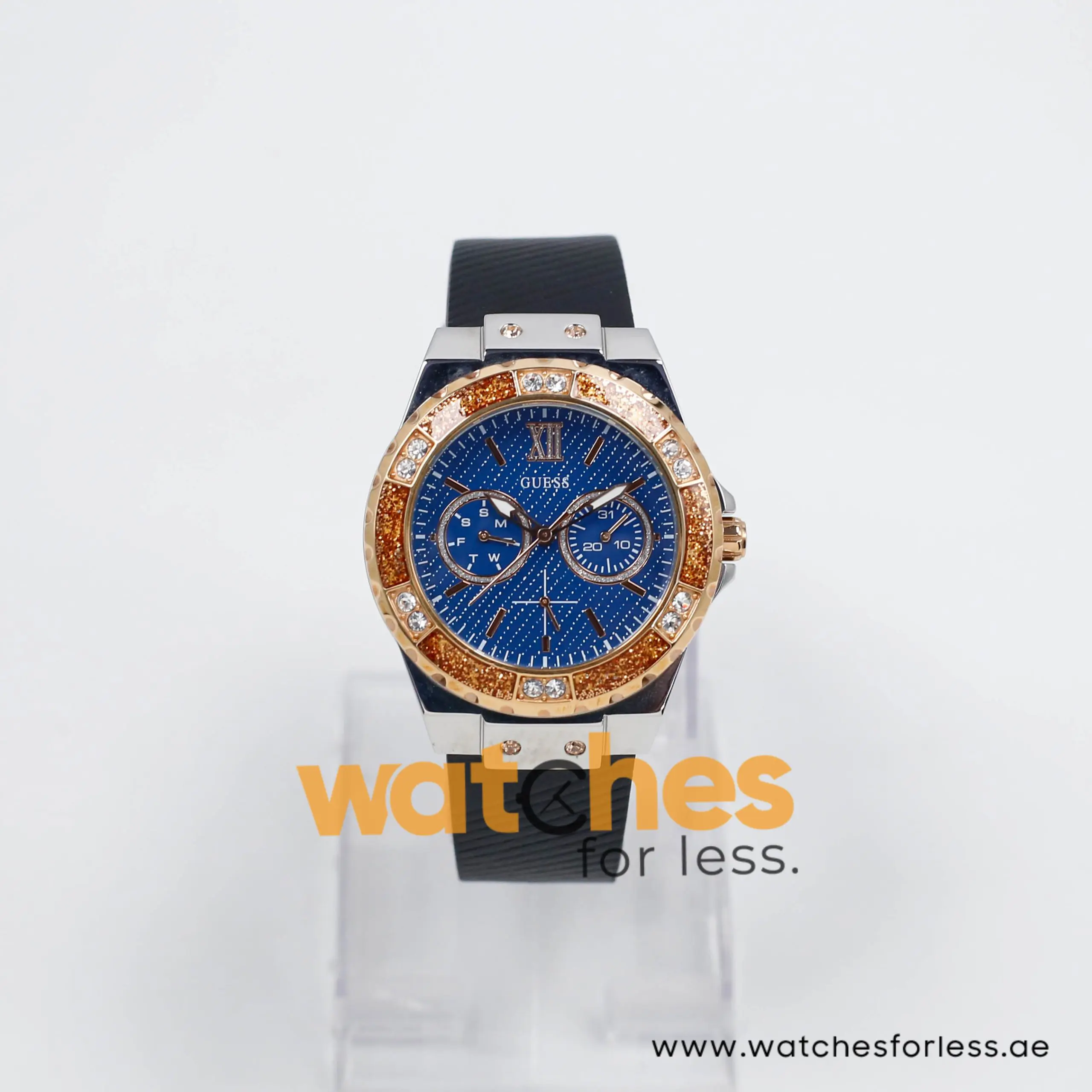 Guess Women’s Quartz Black Leather Strap Blue Dial 39mm Watch W0775L10-2 (Shelf Leftover)