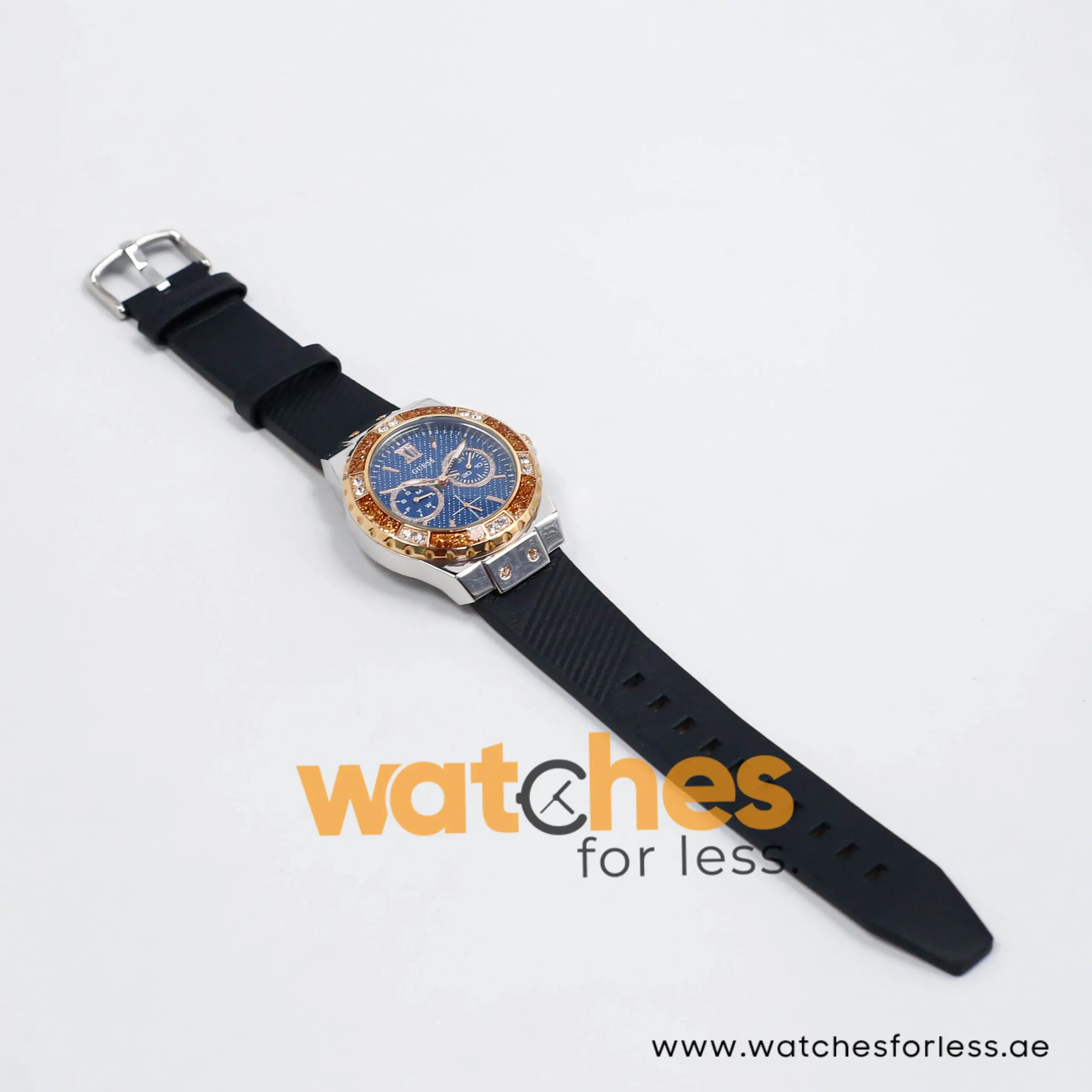 Guess Women’s Quartz Black Leather Strap Blue Dial 39mm Watch W0775L10-2 (Shelf Leftover)