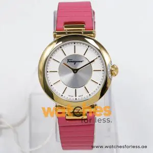 Ferragamo Women's Swiss Made Quartz Pink Leather Strap Silver & White Dial 36mm Watch FIN030015 (Shelf Leftover)