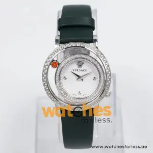 Versace Women’s Quartz Swiss Made Dark Green Leather Strap White Dial 33mm Watch VDA050014-1 (Shelf Leftover)
