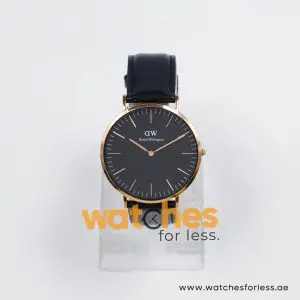 Daniel Wellington Men’s Quartz Black Leather Strap Black Dial 40mm Watch DW00100127 (Shelf Leftover)