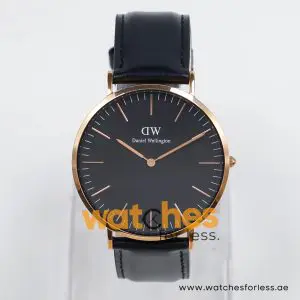 Daniel Wellington Men’s Quartz Black Leather Strap Black Dial 40mm Watch DW00100127 (Shelf Leftover)