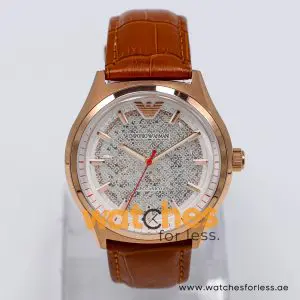 Emporio Armani Men’s Automatic Brown Leather Strap Silver Skeleton Dial 43mm Watch AR60005-2 (Shelf Leftover)
