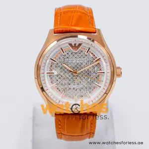 Emporio Armani Men’s Automatic Camel Brown Leather Strap Silver Skeleton Dial 43mm Watch AR60005-1 (Shelf Leftover)