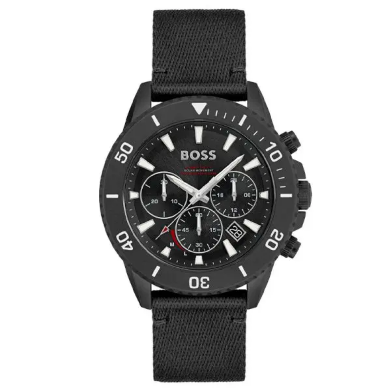 Hugo Boss Men’s Chronograph Quartz Black Nylon Strap Black Dial 45mm Watch 1513918