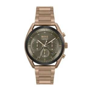 Hugo Boss Men’s Chronograph Quartz Beige Stainless Steel Olive Green Dial 44mm Watch 1514094