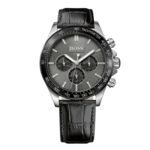 Hugo Boss Men’s Chronograph Quartz Black Leather Strap Grey Dial 44mm Watch 1513177