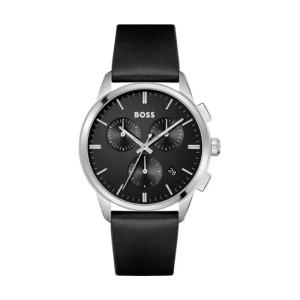 Hugo Boss Men’s Chronograph Quartz Black Leather Strap Black Dial 43mm Watch 1513925