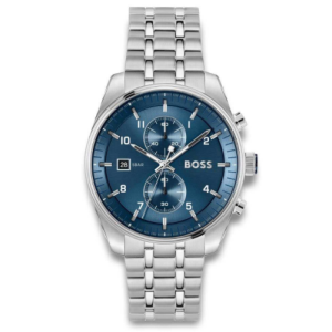 Hugo Boss Men’s Chronograph Quartz Silver Stainless Steel Blue Dial 44mm Watch 1514216