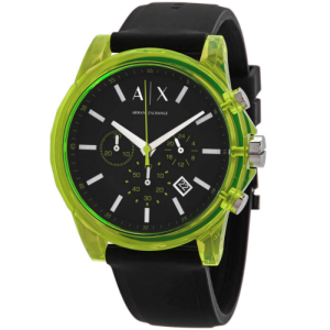 Armani Exchange Men’s Chronograph Quartz Black Silicone Strap Black Dial 44mm Watch AX1337