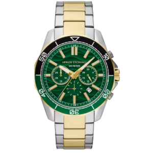 Armani Exchange Men’s Chronograph Quartz Two-Tone Stainless Steel Green Dial 44mm Watch AX1966