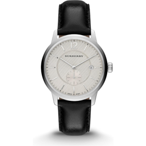 Burberry Men’s Swiss Made Quartz Black Leather Strap Beige Dial 40mm Watch BU10000