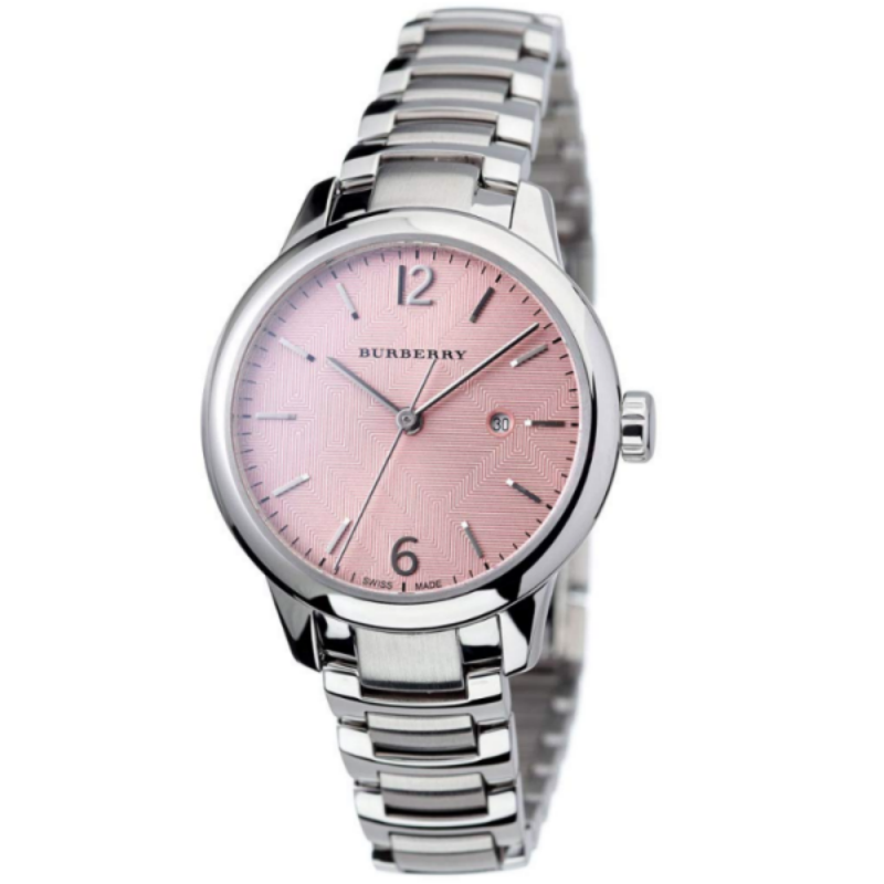 Burberry Women’s Swiss Made Quartz Silver Stainless Steel Pink Dial 32mm Watch BU10111