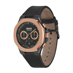 Hugo Boss Men’s Chronograph Quartz Black Leather Strap Black Dial 45mm Watch 1514089