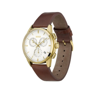Alternative view of Hugo Boss Men’s Chronograph Quartz Brown Leather Strap White Dial 43mm Watch 1513926