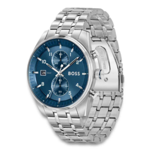Hugo Boss Men’s Chronograph Quartz Silver Stainless Steel Blue Dial 44mm Watch 1514216