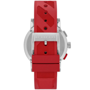 Burberry Men’s Swiss Made Quartz Red Silicone Strap Silver Dial 42mm Watch BU9809