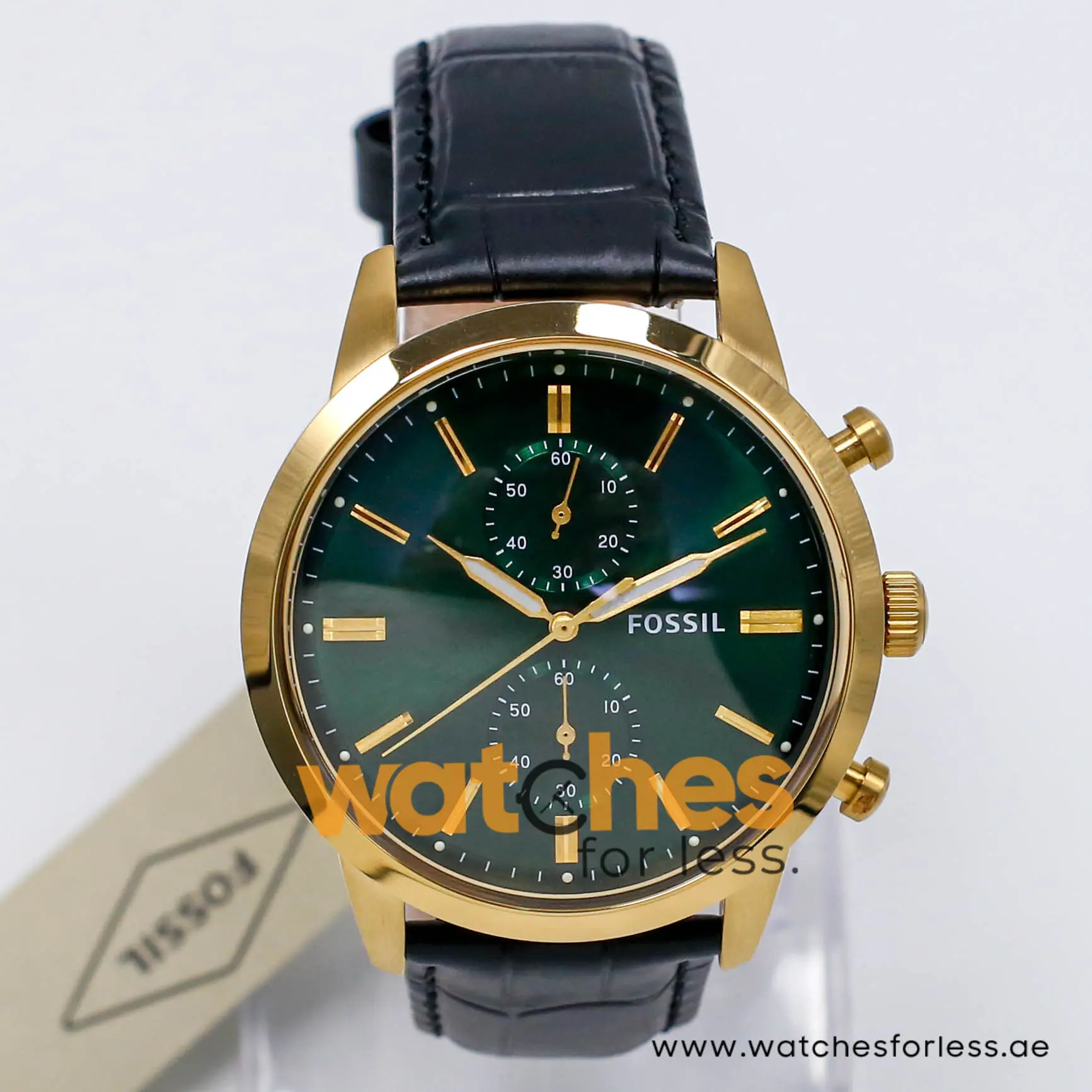 Fossil Men’s Chronograph Quartz Black Leather Strap Green Dial 44mm Watch FS5599-1 (Shelf Leftover)