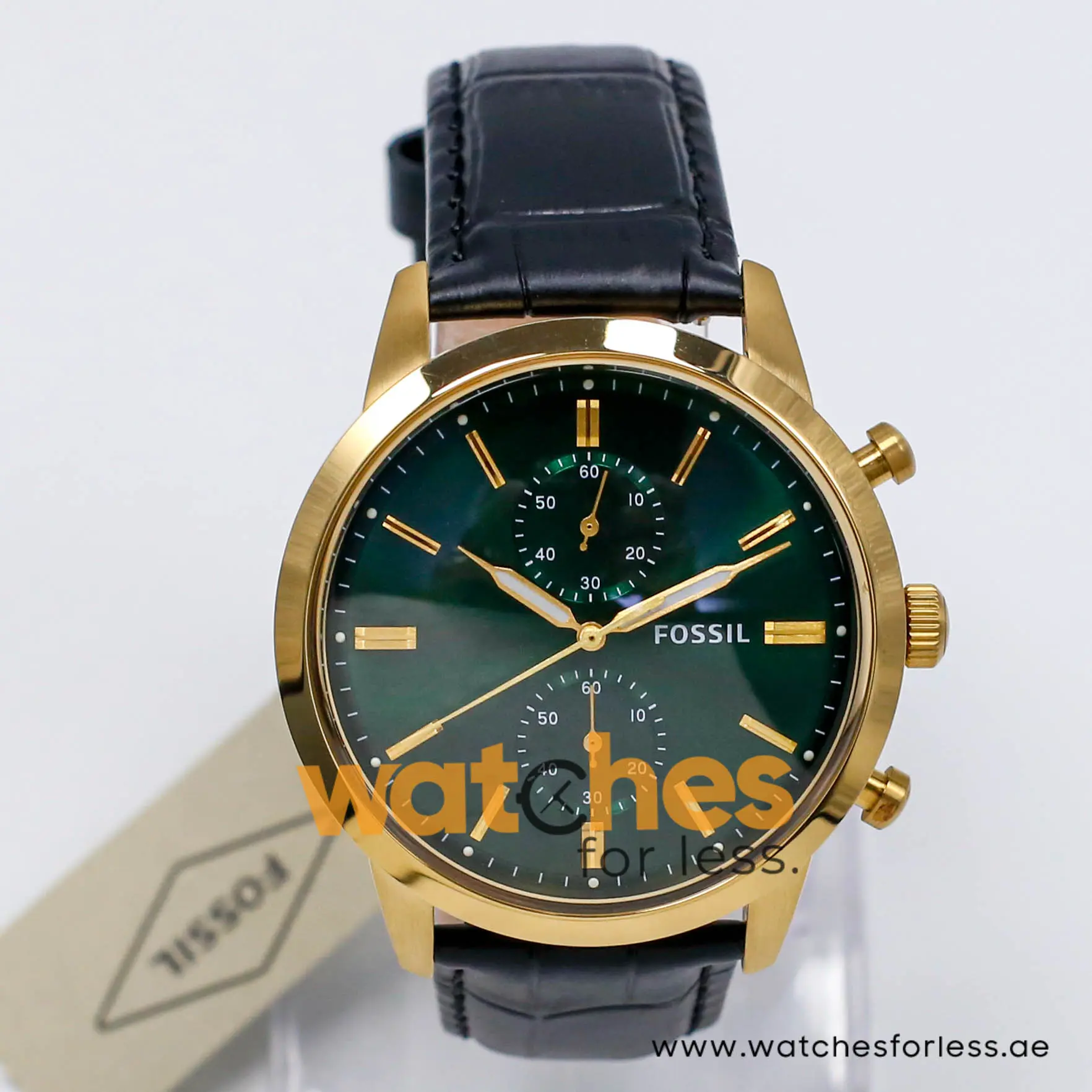 Fossil Men’s Chronograph Quartz Black Leather Strap Green Dial 44mm Watch FS5599-1 (Shelf Leftover) - Image 2