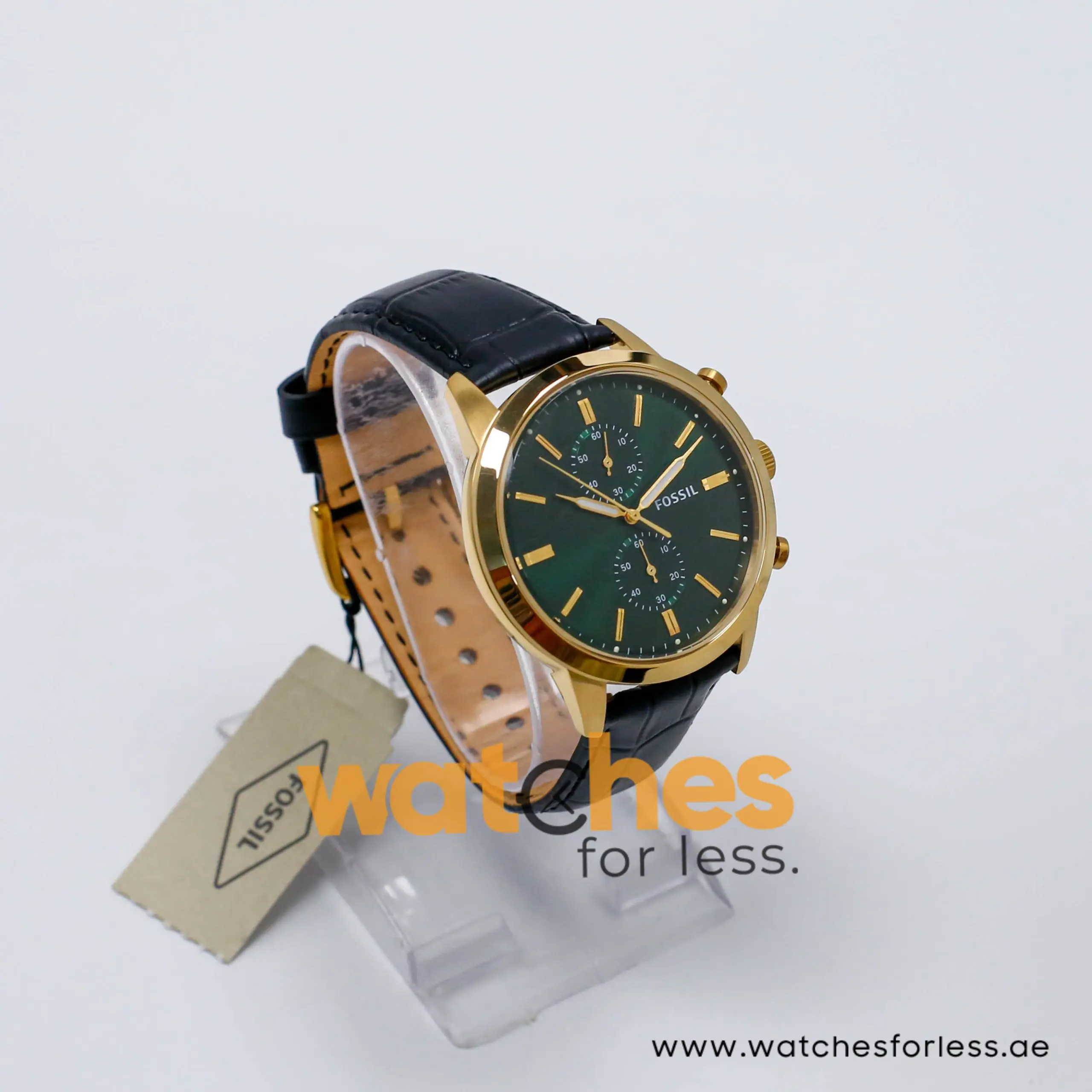 Fossil Men’s Chronograph Quartz Black Leather Strap Green Dial 44mm Watch FS5599-1 (Shelf Leftover) - Image 4