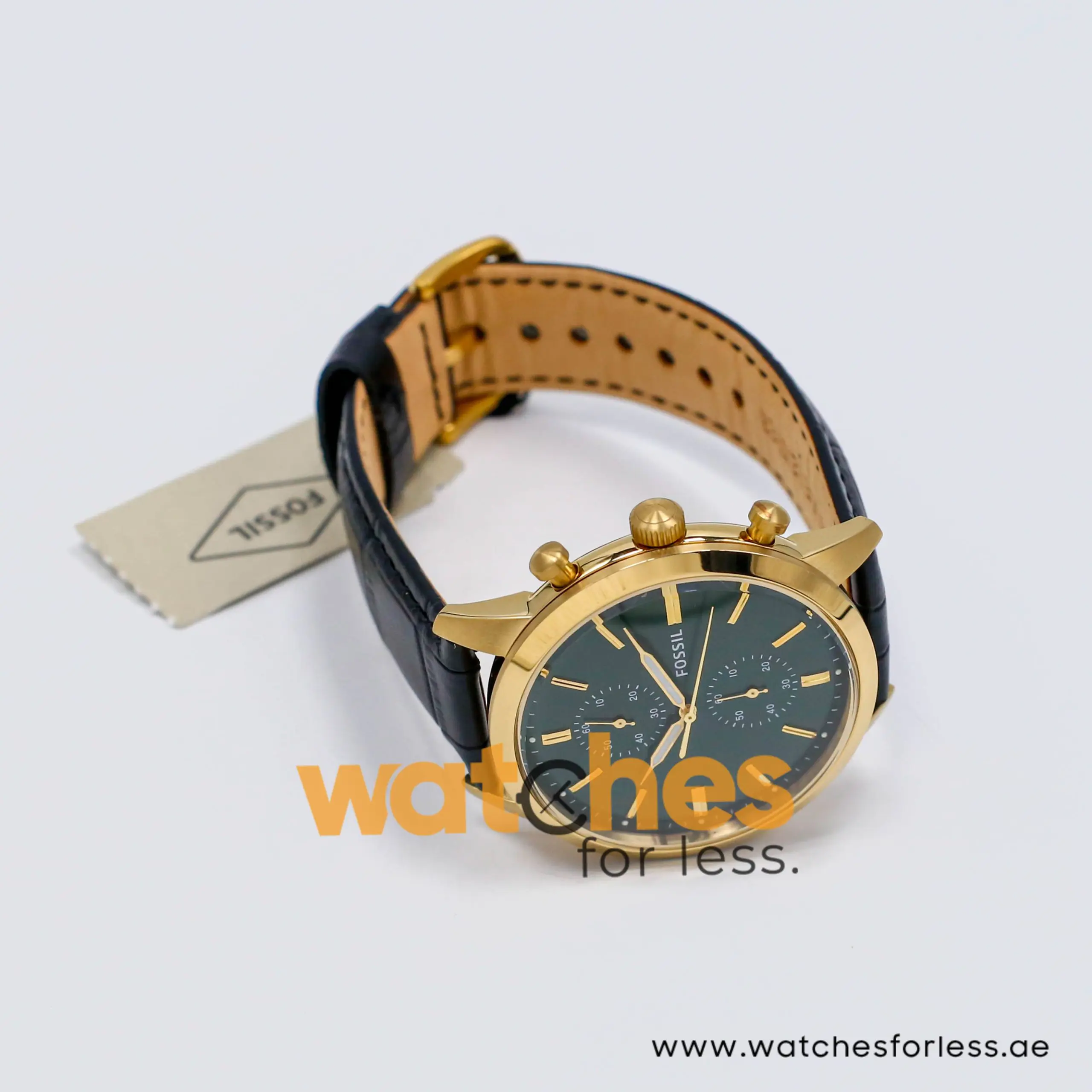 Fossil Men’s Chronograph Quartz Black Leather Strap Green Dial 44mm Watch FS5599-1 (Shelf Leftover) - Image 5