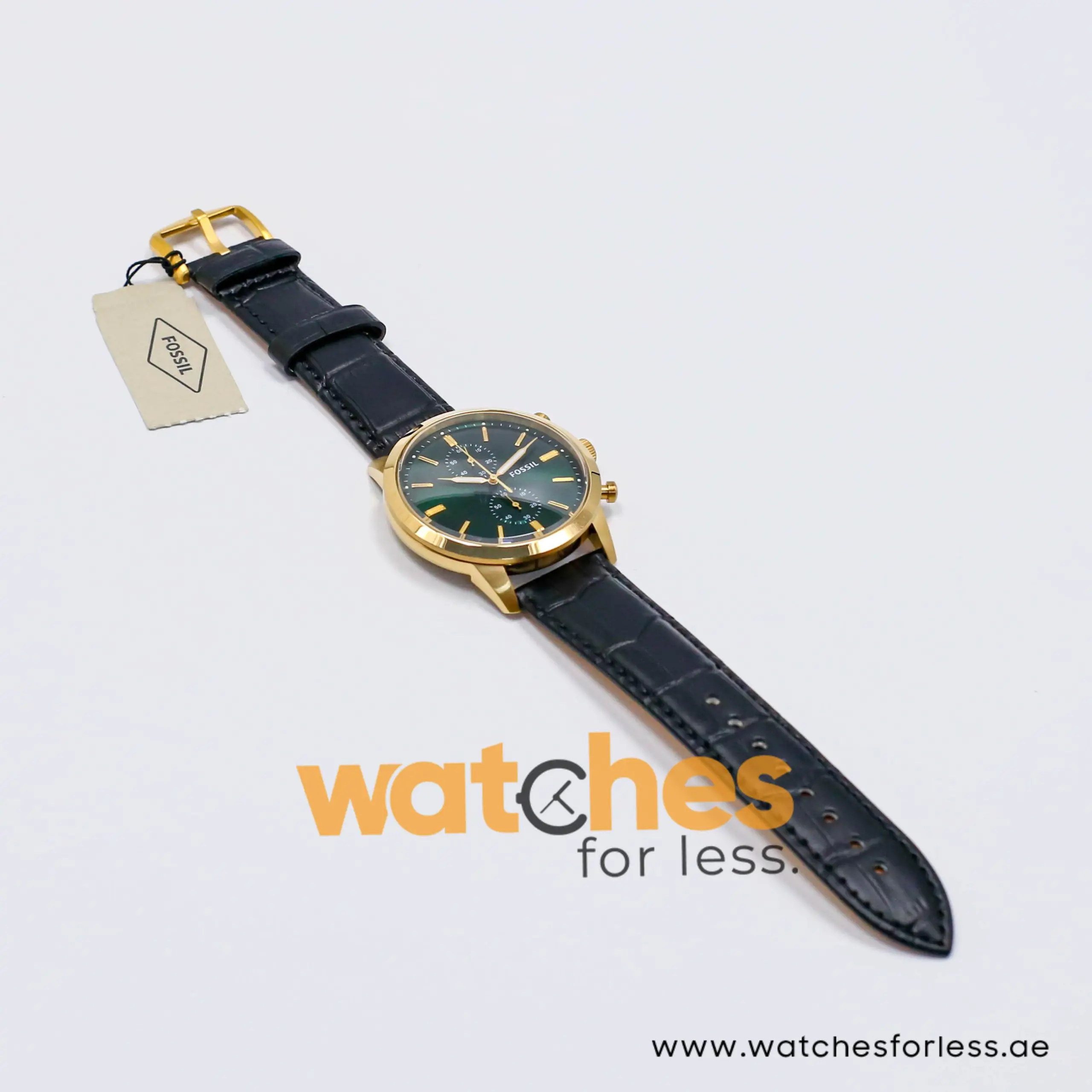 Fossil Men’s Chronograph Quartz Black Leather Strap Green Dial 44mm Watch FS5599-1 (Shelf Leftover) - Image 9