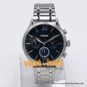 Fossil Men’s Quartz Silver Stainless Steel Black Dial 44mm Watch BQ2469-1 (Shelf Leftover)