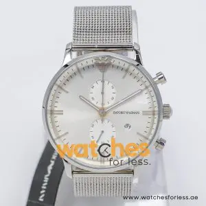 Alternative view of Emporio Armani Men’s Chronograph Quartz Silver Stainless Steel Silver Sunray Dial 43mm Watch AR0390-1 (Shelf Leftover)