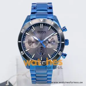 Alternative view of Hugo Boss Men’s Quartz Blue Stainless Steel Grey Dial 44mm Watch 1513865-1 (Shelf Leftover)