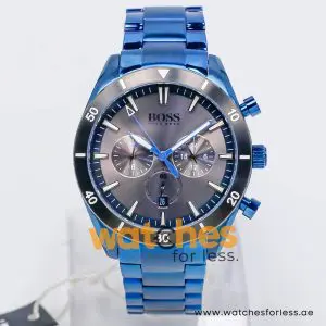 Hugo Boss Men’s Quartz Blue Stainless Steel Grey Dial 44mm Watch 1513865-1 (Shelf Leftover)