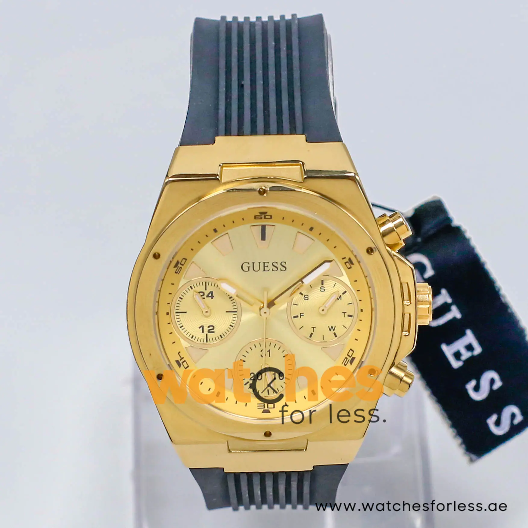 Guess Women’s Quartz Black Silicone Strap Champagne Dial 39mm Watch GW0030L2-1 (Shelf Leftover)