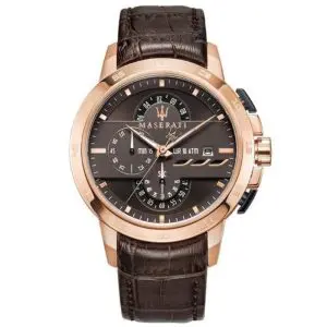 Maserati Men’s Chronograph Quartz Brown Leather Strap Brown Dial 45mm Watch R8871619001