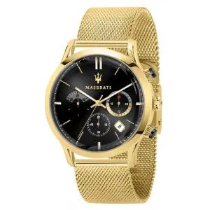 Maserati Men’s Chronograph Quartz Gold Stainless Steel Black Dial 42mm Watch R8873633003 (Shelf Leftover)