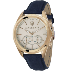 Maserati Men’s Chronograph Quartz Blue Leather Strap White Dial 45mm Watch R8871612016