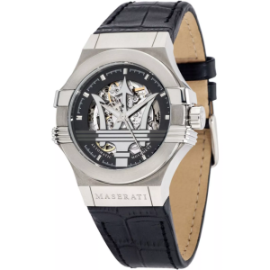 Maserati Men’s Automatic Black Leather Strap Black Skeleton Dial 42mm Watch R8821108001