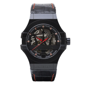 Maserati Men’s Automatic Black Leather Strap Black Skeleton Dial 42mm Watch R8821108008