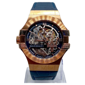 Maserati Men’s Automatic Blue Leather Strap Blue Skeleton Dial 42mm Watch R8821108022
