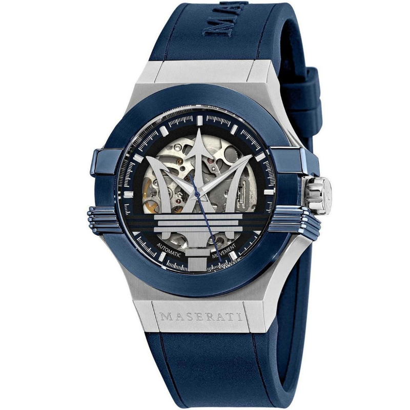 Maserati Men’s Automatic Blue Silicone Strap Blue Skeleton Dial 42mm Watch R8821108028