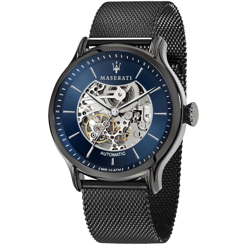 Maserati Men’s Automatic Black Stainless Steel Blue Skeleton Dial 42mm Watch R8823118002