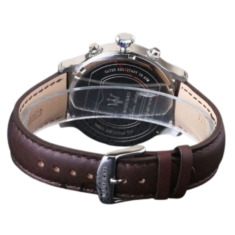 Maserati Men’s Chronograph Quartz Brown Leather Strap Navy Blue Dial 42mm Watch R8871618001