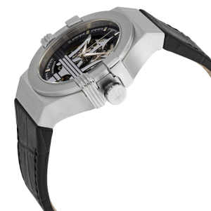 Alternative view of Maserati Men’s Automatic Black Leather Strap Black Skeleton Dial 42mm Watch R8821108001