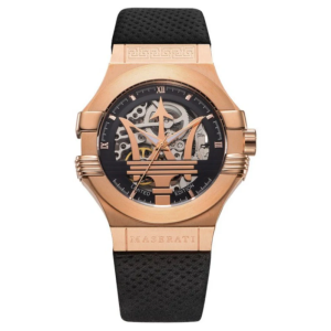 Maserati Men’s Automatic Black Leather Strap Black Skeleton Dial 42mm Watch R8821108025