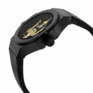 Alternative view of Maserati Men’s Automatic Black Leather Strap Black Skeleton Dial 42mm Watch R8821108027