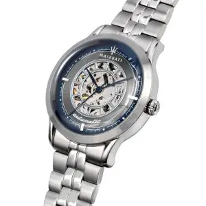 Alternative view of Maserati Men’s Automatic Silver Stainless Steel Blue & Gray Skeleton Dial 42mm Watch R8823133005