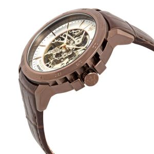 Alternative view of Maserati Men’s Automatic Brown Leather Strap Silver Skeleton Dial 44mm Watch R8821119003
